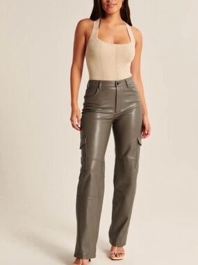 Abercrombie & Fitch Vegan Leather Cargo Pants Olive Green Brown Women 8 / 29 S